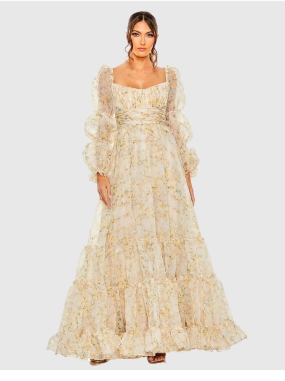NWT Mac Duggal Mac Floral 68288 Balloon Sleeve Chiffon Tiered Gown 6,14